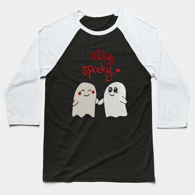 Stay spooky cute ghosts couple Baseball T-Shirt by BoogieCreates